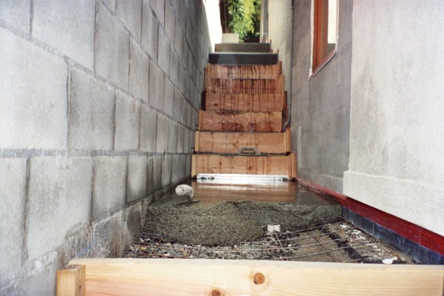 Cement blocks installed under window