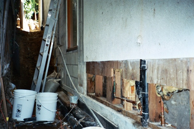 Foundation sill plate connection leaks creating water damage and mold conditions