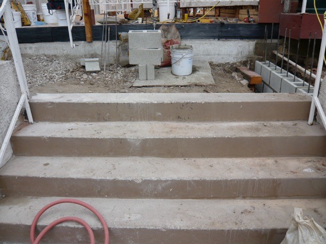 Rebar reinforced block wall installed in entry landing