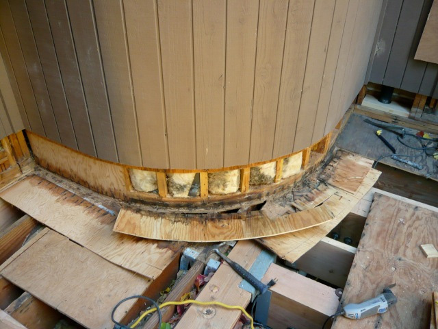 Radius deck wall water intrusion creating mold fungus