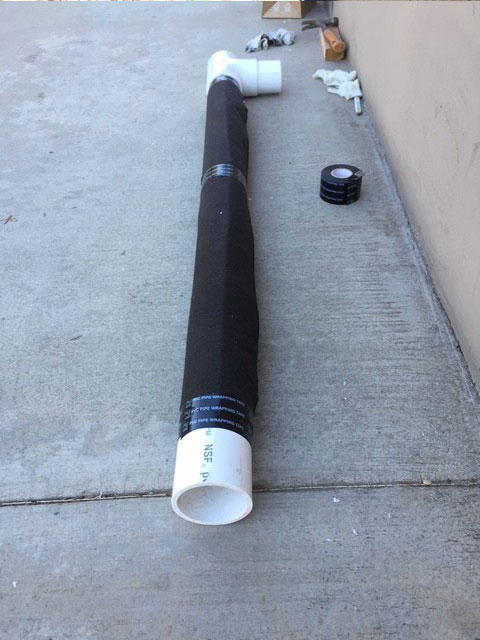 Sections of planter wall french drain with filter fabric installed Sections of planter wall french drain with filter fabric installed