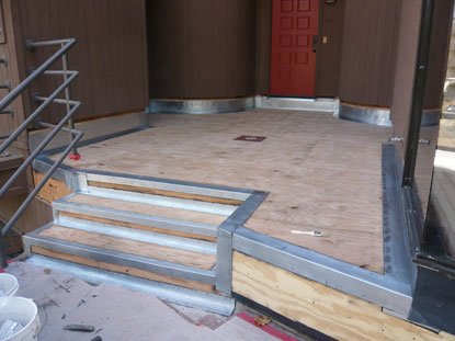 Courtyard deck prefabricated flashing installations