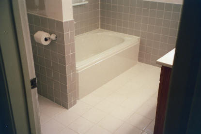 Bathroom water damage restoration complete