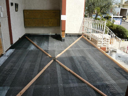 Sloping design and layout provides moisture management for tile deck installations