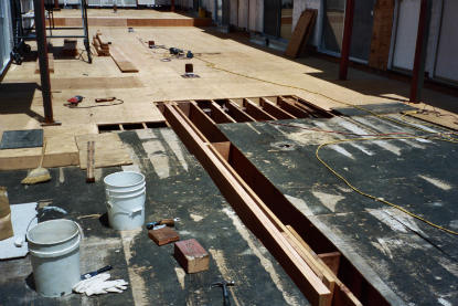 Elevated deck structural-1 plywood substrate installation